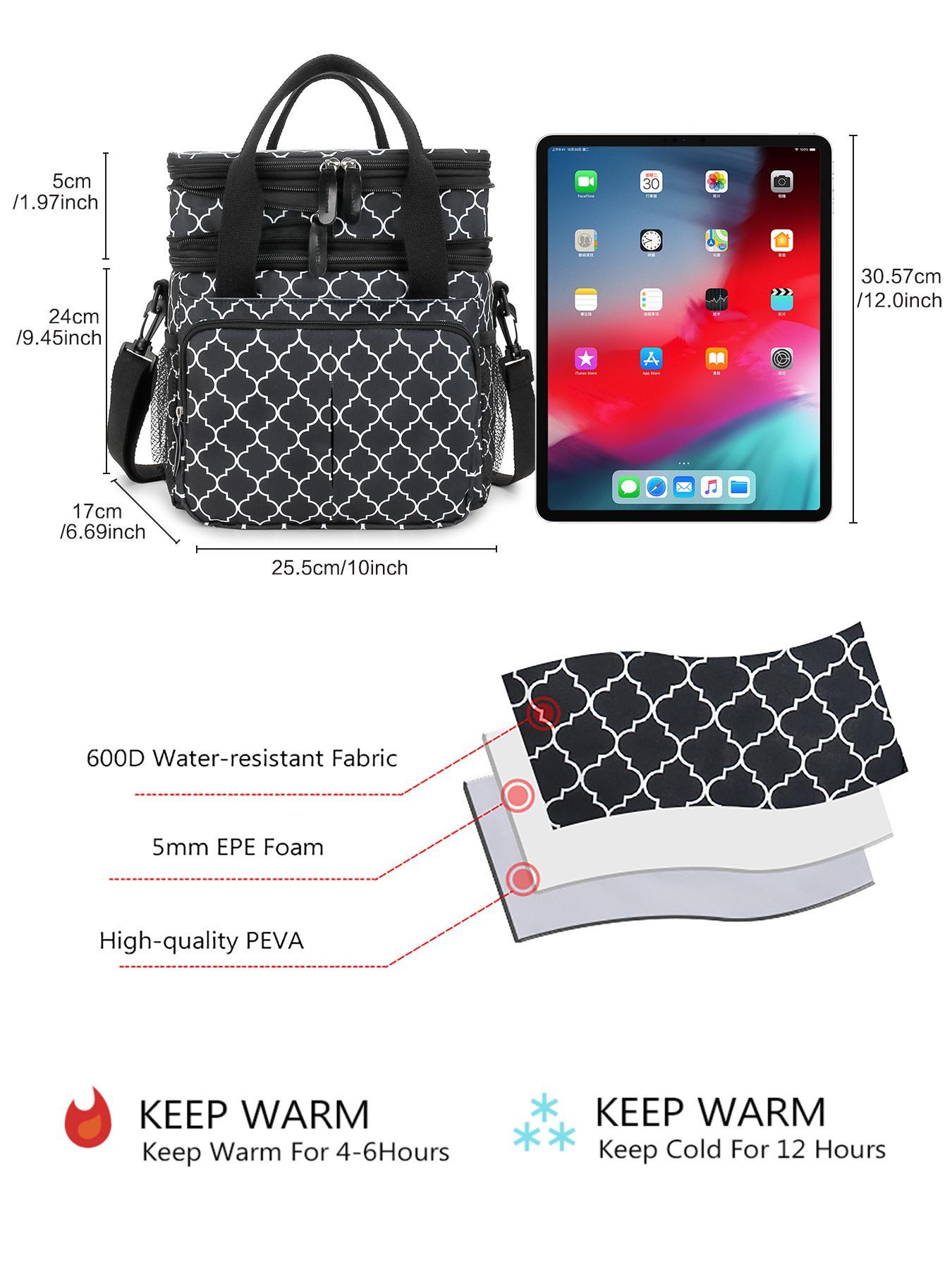 Fashionable All Over Print Lunch Bag,  Lunch Bag for Women, Summer Large Capacity Waterproof Lunch Bag with Adjustable Strap & Pocket, Lunch Box Cooler Bag for Outdoor As Gift for Fall 2024, Fall Outfits, Fall Freshness