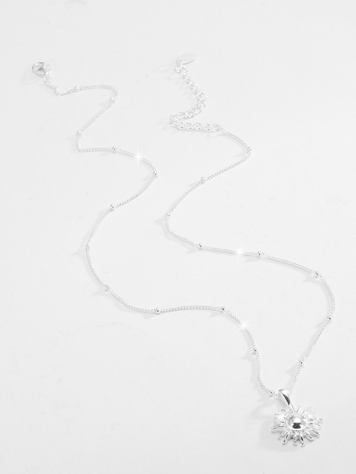 925 Sterling Silver Sun Design Pendant Necklace for Women, Fashion Jewelry for Party, Daily Decor, Trendy All-match & Exquisite Jewelry for Birthday Gift, Celestial Pendant Necklace