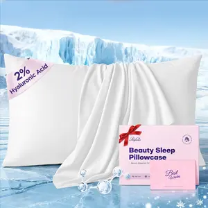 Cooling Pillowcase for Hot Sleepers, 2% HA Infused Pillowcase Hydrates Skin & Hair, Reduces Wrinkles & Frizz, Softer Than Silk Pillow Cases, Pillow Covers Standard (White, 1 Pack)Gift.
