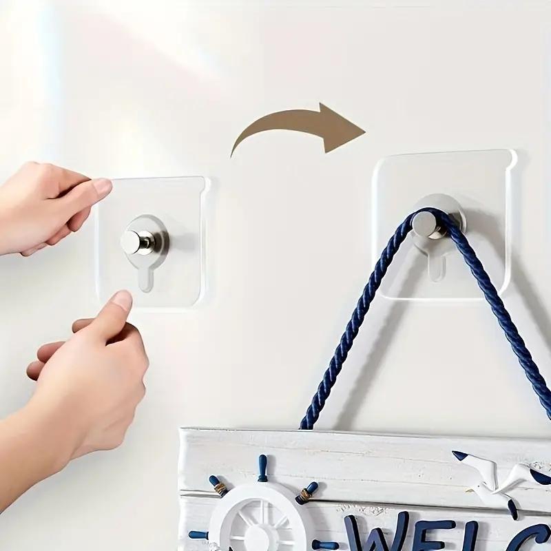 Wall-Mounted Hooks (10pcs), Punch-Free Self-Adhesive Picture Frame & Painting Hooks, Traceless Stick Hooks for Kitchen & Bathroom