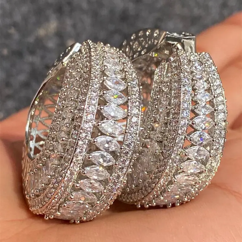1 Pair Pretty Cubic Zirconia Hoop Earrings Ear Hoops For Women Fashion Jewelry Party For Wedding Engagement Anniversary Valentine's Day Gift