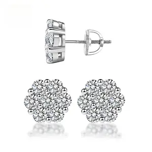 18k Gold-Plated Floral Stud Earrings Flower Lab-Created Moissanite Stud Earring Screw Back/Butterfly Back S925 Sterling Silver Moissanite Jewelry Perfect Birthday Mother’s Day Unisex Christmas Gift for Men Women Wedding Set square cut flower earring labor