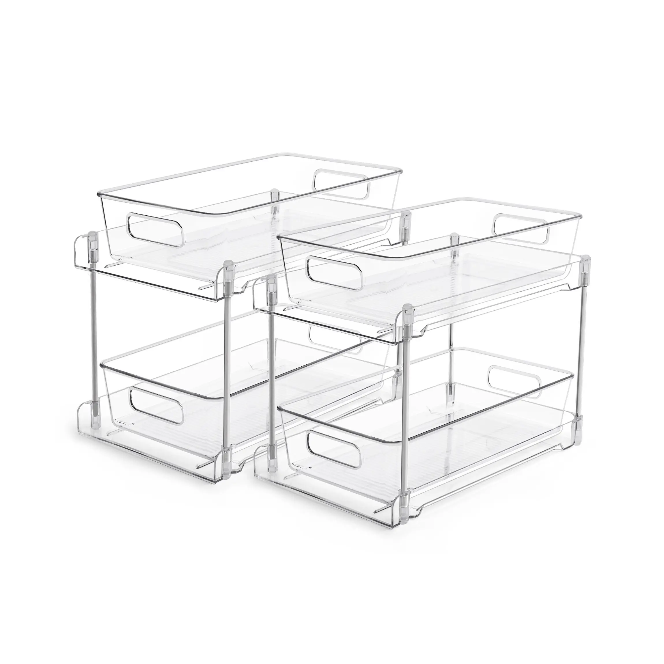 Double Layer Sink Under Cabinet Organizer Rack Set, Transparent Plastic Storage Shelf, Ideal for Kitchen, Bathroom, and Closet Organization, Bathroom Accessories Storage