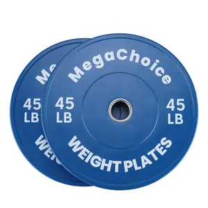 45LB Blue Rubber Bumper Plates Set of 2 | Printed 2-Inch Weight Plates | Low-Noise, Drop-Resistant Barbell Plates