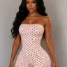 Women's Summer Polka Dot Sleeveless Strapless Bodycon Short Tailored Romper Jumpsuit, Fashion Y2K Style, Comfortable Trendy, Ideal for Beach, Vacation, Shopping