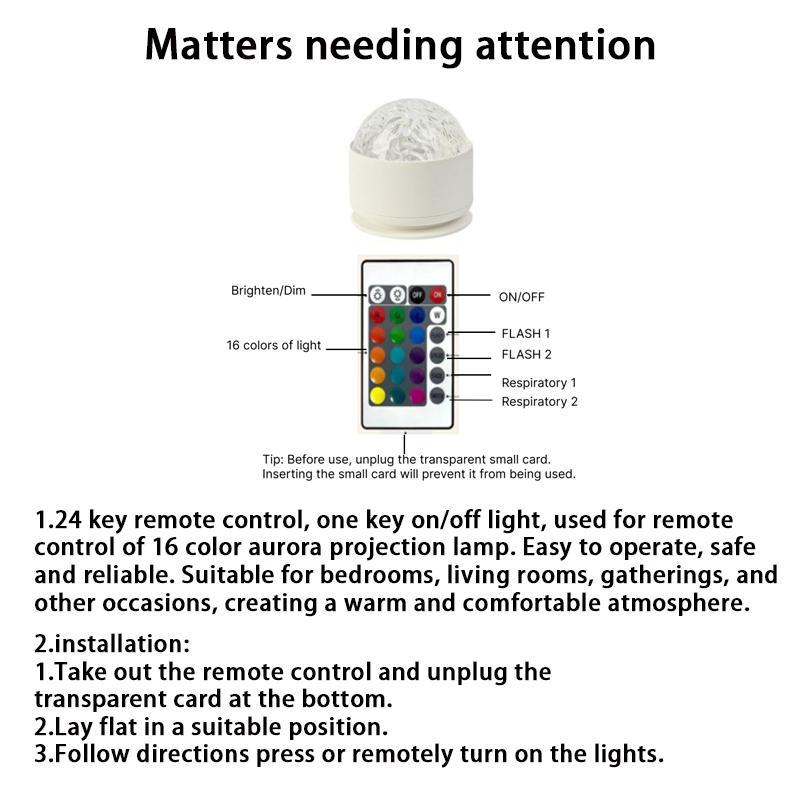 Aurora, Water Ripple and Sky Projector Light, 1/2 Counts USB Rechargeable 16-color LED Projector Lamp with Remote Control, Northern Lights Ambient Ceiling Light, Ceiling Projection Lamp for Room Decor