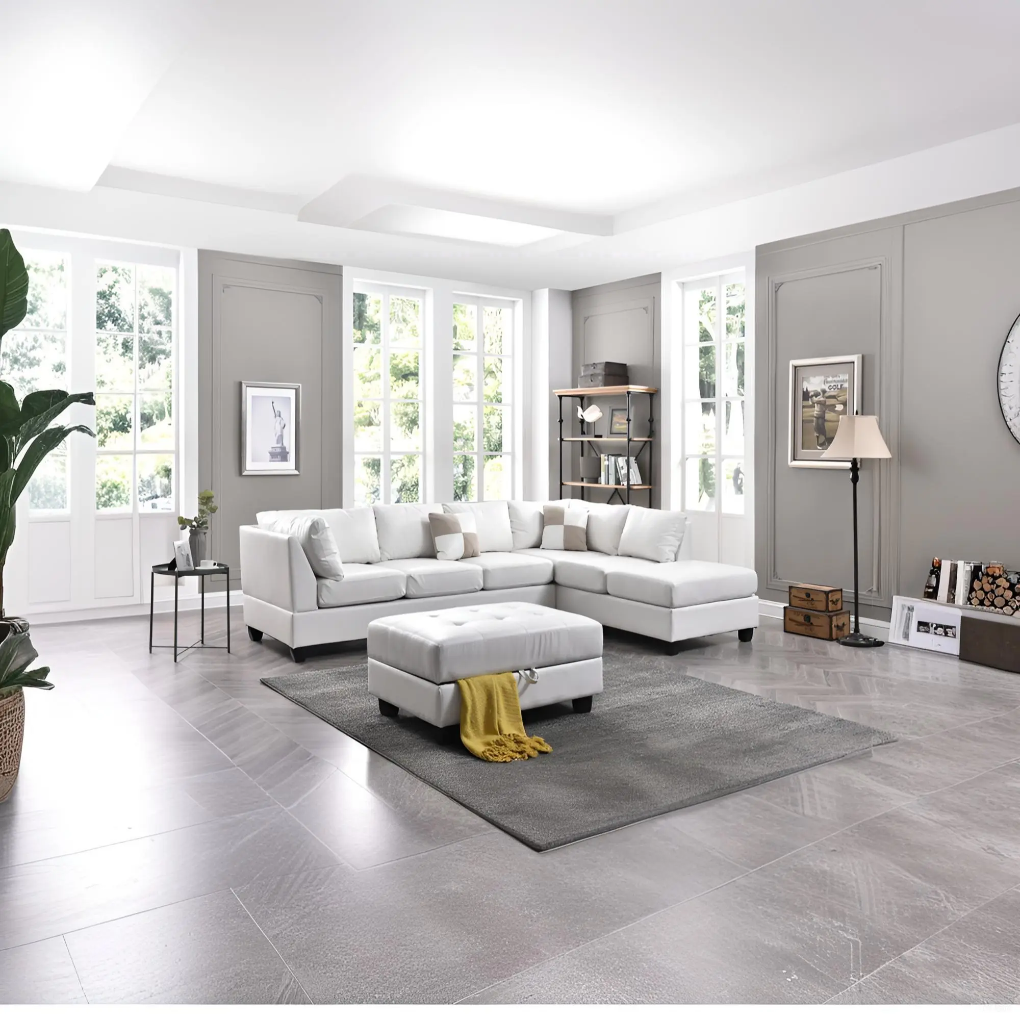 ARCH White Sectional Sofa Couch for Living Room, Modern L-Shape Convertible Sofa with Ottoman-Free Design, Upholstered Indoor Furniture, Comfortable Family Seating, Easy Clean, 1-Piece, Living Room Furniture for Apartment, Lounge, Family Room