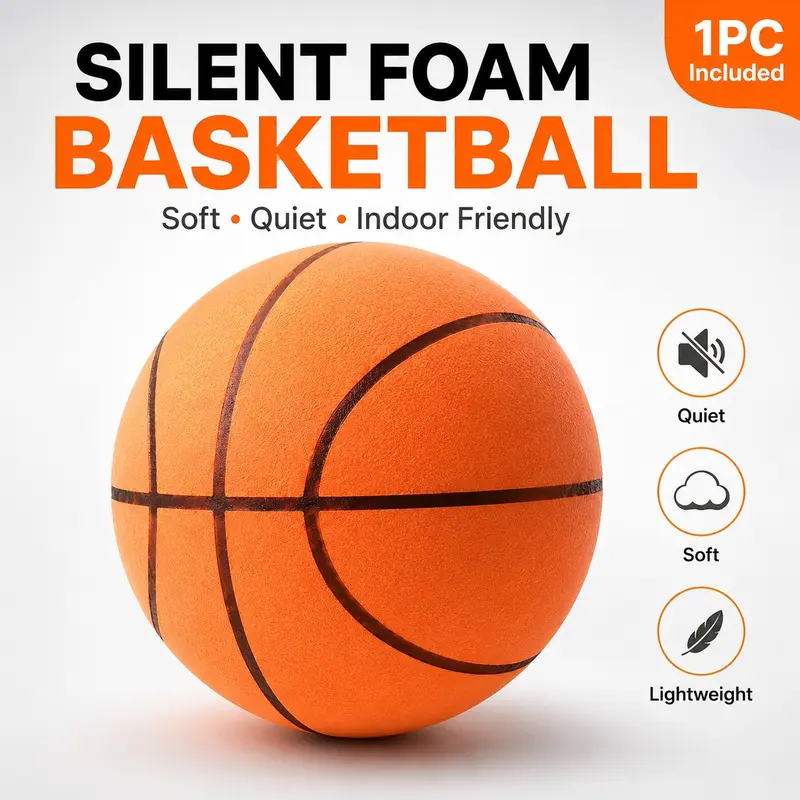 Soft Foam Basketball for Indoor Play, Quiet Training Ball, Noiseless Rebound Ball, Lightweight No-Air Sports Ball, Ideal for Home, Dorm, Office, Family Fun, Low Noise Basketball, Silent Indoor Basketball