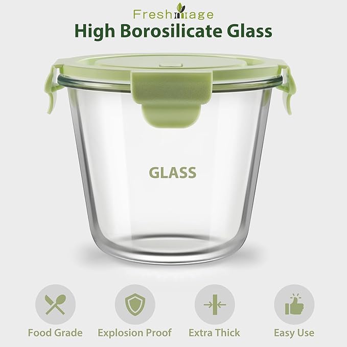 4 PCS Glass Meal Prep Containers with Lids, Airtight 3-Cup Glass ...