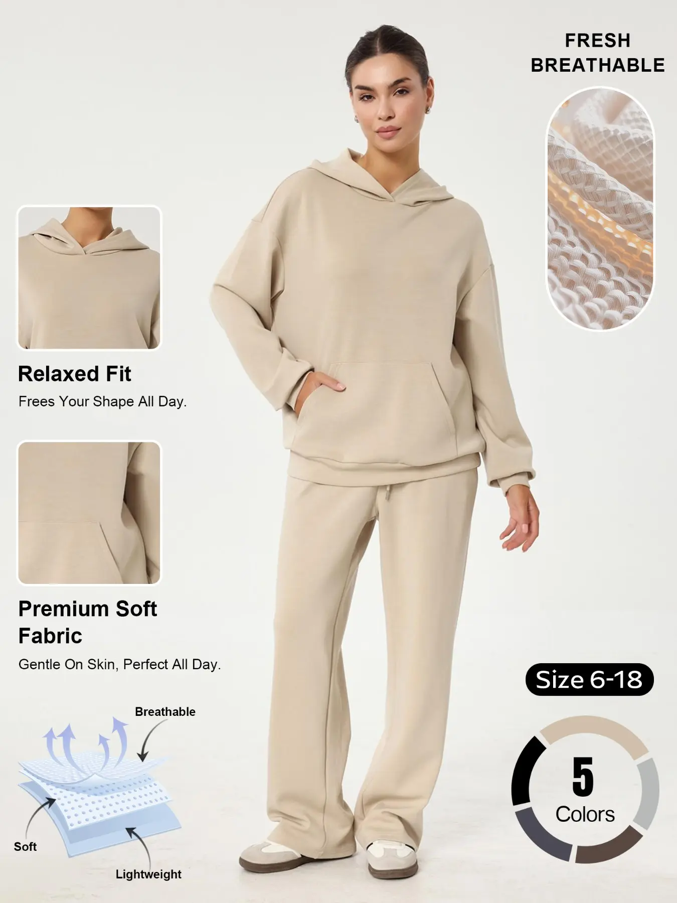 Women's Versatile Solid Color Long Sleeve Baggy Hoodie and Drawstring Waist Wide Leg Pants Set, Soft Comfortable Minimalist Two-Piece#TikTokMadeMeBuyIt#MatchingSet#CasualChic