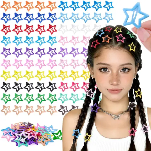 Girls' 100-Pack Star Barrette Clips - Non-Slip Lightweight Snap Ponytail & Fashion Hair Accessories, Safe Colorful Candy-Style Mini Girls' Hair Clips for School Wear, Gift Idea
