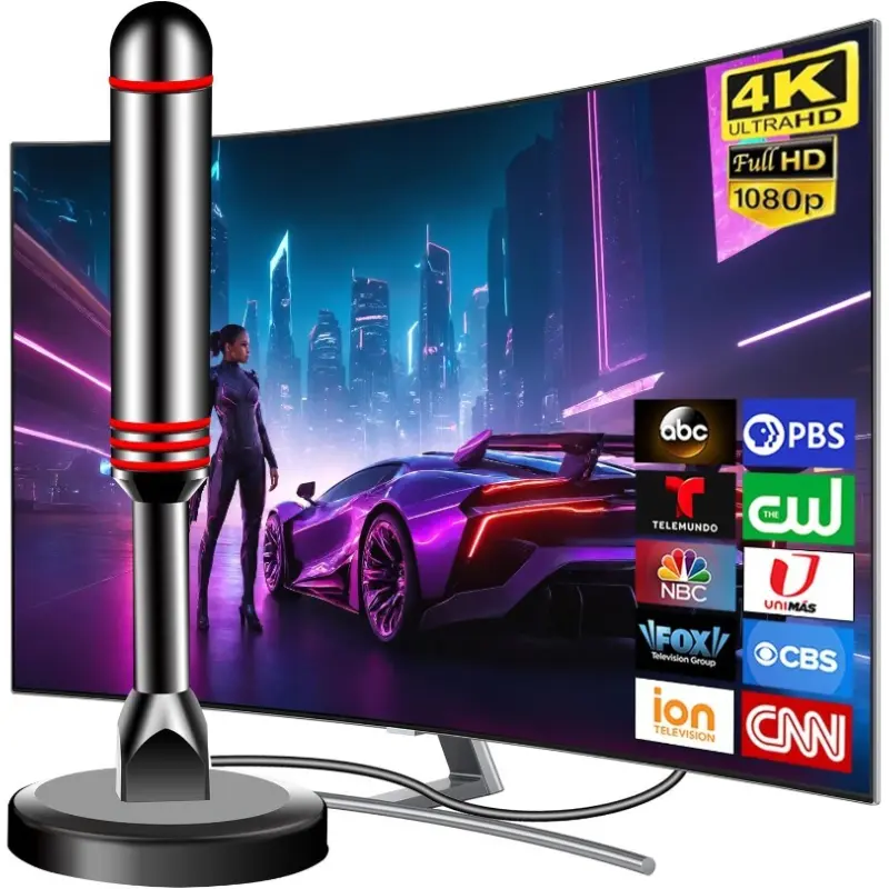 2026 Upgraded Indoor HDTV Antenna for Smart TV, Long-Range Amplified Reception for Free Local OTA Channels, Supports 4K UHD & 1080P, Ideal for Apartment, Bedroom, Dorm, RV & Camper