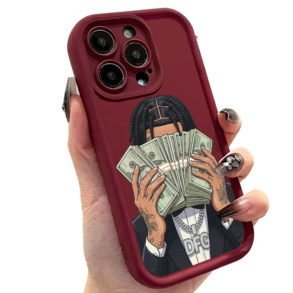 Cool Trendy Hip Hop Braided Man Holding Dollar Bills Graffiti Pattern Phone Case for iPhone 17 16 15 14 Pro Max 13 12 11 XR XS Plus Air Slim Shockproof Anti Scratch TPU Protective Cover Streetwear Rich Money Vibe Aesthetic Phone Accessory