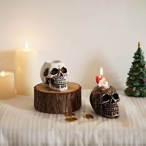 New Skull Candle Holder Creative Halloween Resin Craft, Desktop Entrance Decoration, Unique Horror Festival Ornament, DIY Party Accessory