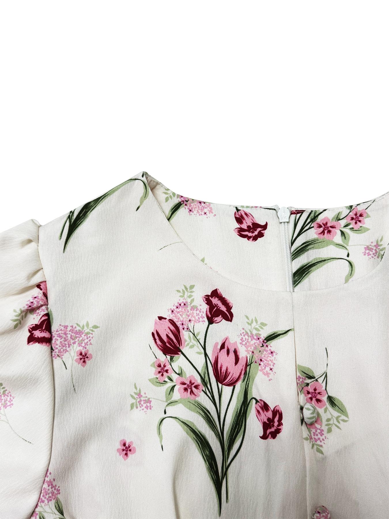 Women's Floral Print Puff Sleeve Dress, Elegant Short Sleeve A Line Dress for Party Holiday Wedding Guest, Ladies Clothes for All Seasons, Womenswear, Shortsleeve, Formal Dresses Women, Wedding Gown