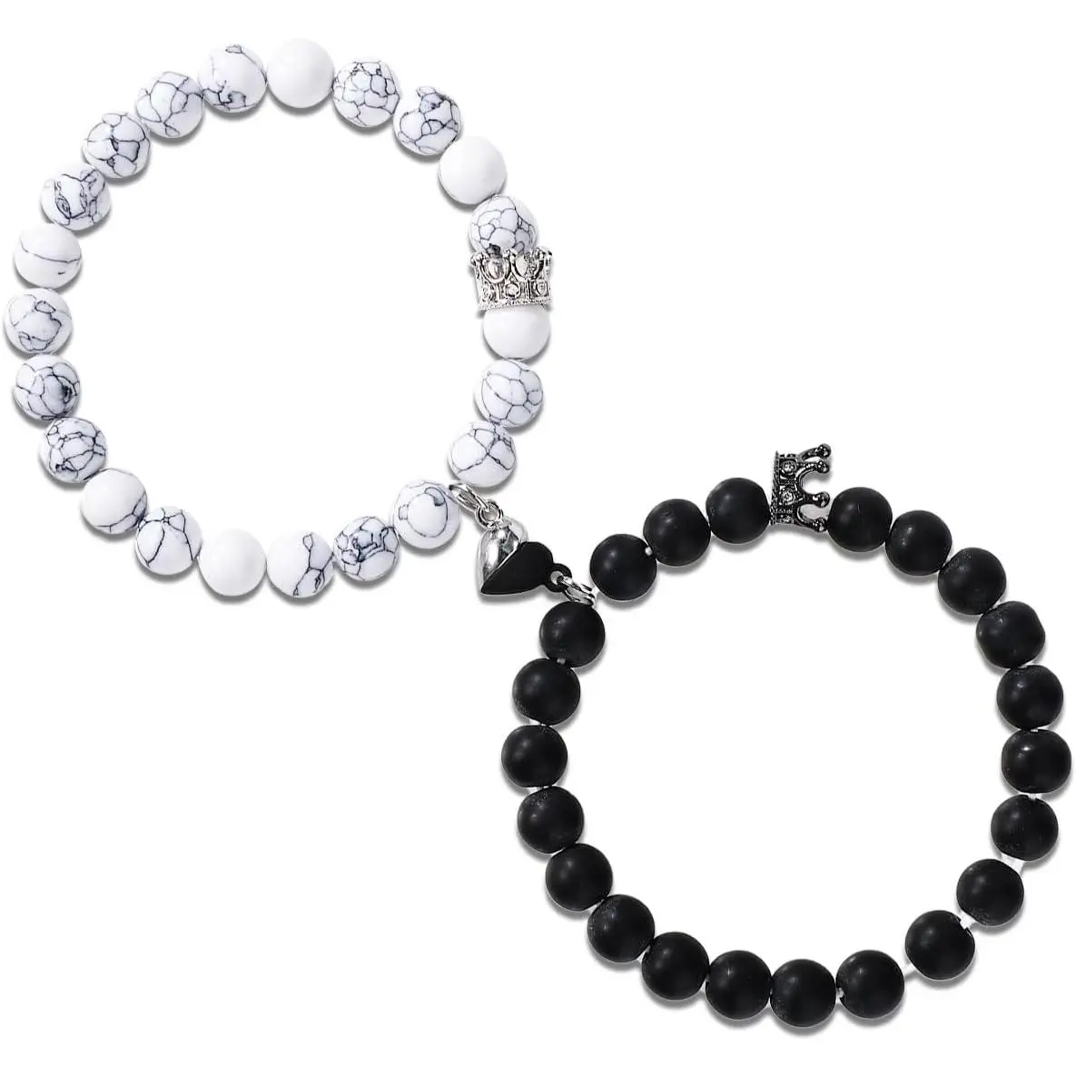 2 count  Couples Bracelets, Love Heart Matching Bracelet  &  Crown, His and Her Long Connecting Relationship,  Far   for Women Men Anniversary Valentines Day