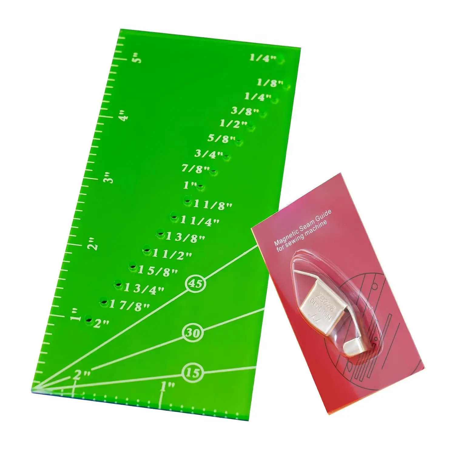 Seam Guide with Sewing Seam Ruler,Perforated 1/8"-2" Seam Gauge,15/30/45° Trim Lines & 1/4" Pivot Point, Sewing Machine Quilting Accessories for Hemming,Mitered Corners Green