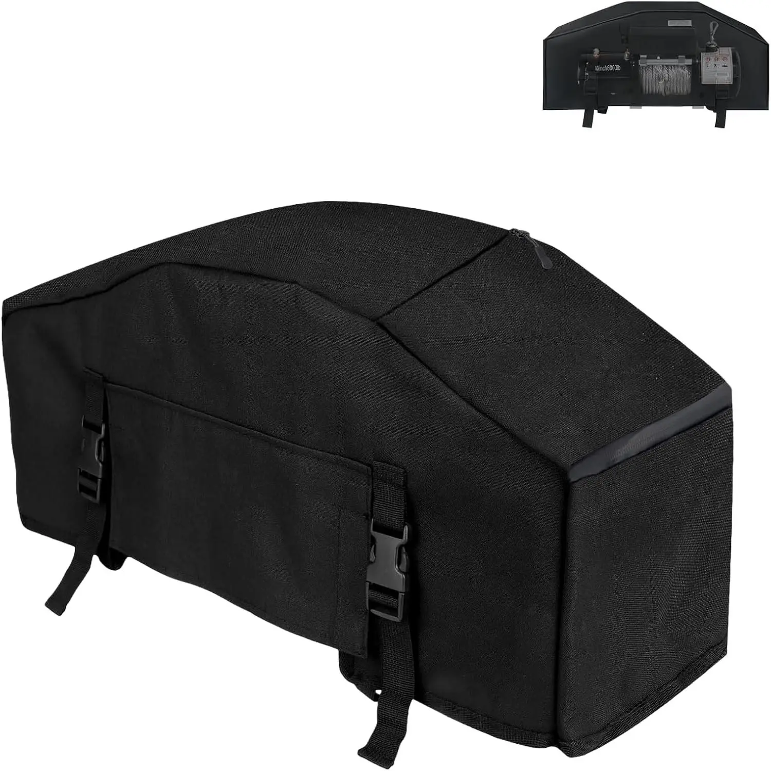 Heavy-Duty Waterproof Winch Cover for 8000-13500 lbs Capacity, UV-Resistant Oxford Cloth with Adjustable Drawstring and Velcro Access Window, Warn, Double Stitching