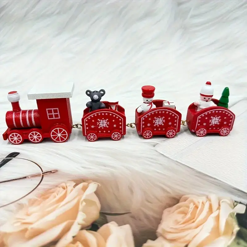 Wooden Christmas Train Decoration Set, Small Home Decor Items, No Power Required, Perfect Holiday Ornament for Festive Season, Gift