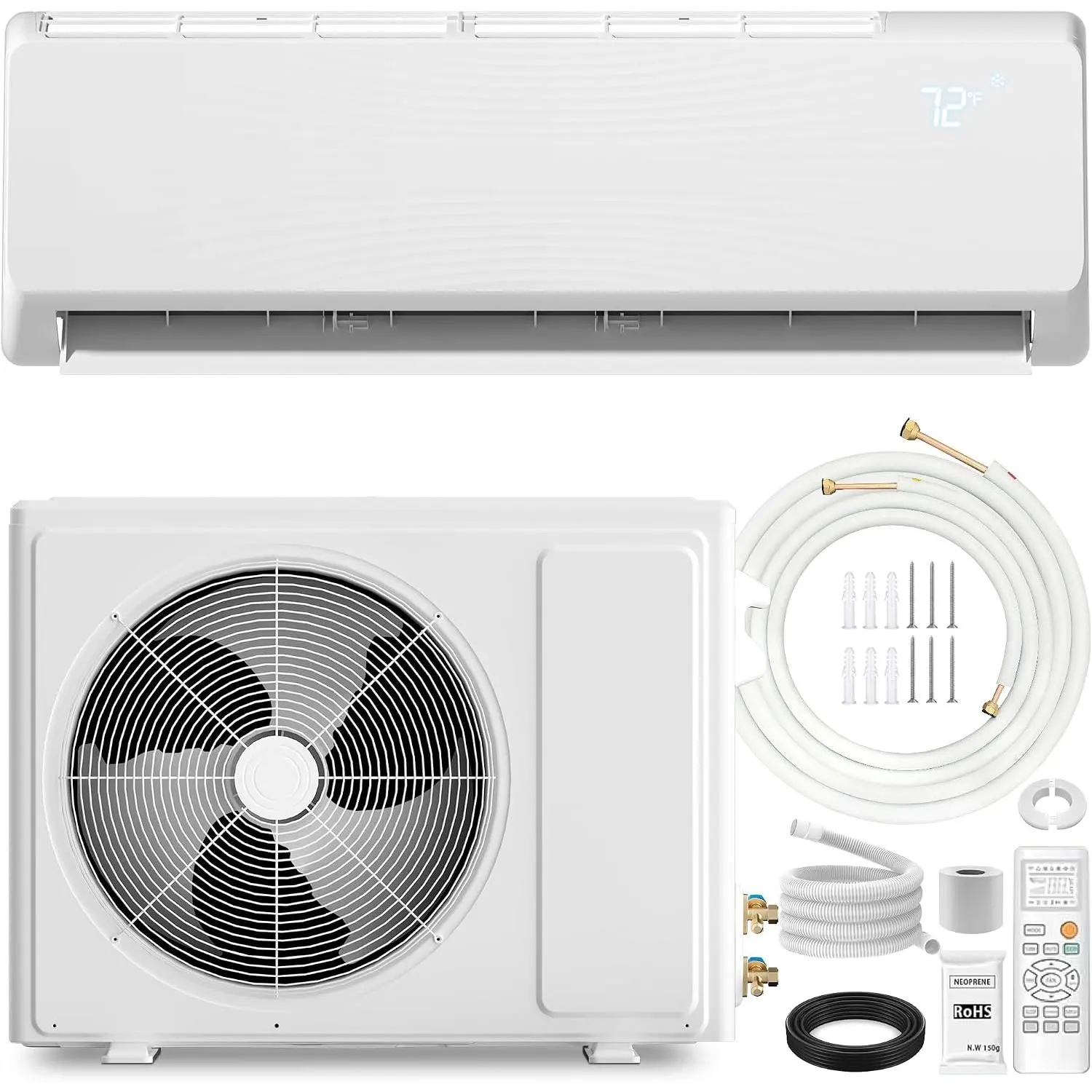18000 BTU Mini Split Air Conditioner ＆ Heat Pump - 230V Wall Mount Ductless Inverter AC/Heating System - 19 SEER2, Ultra Quiet, Includes 16FT Kit - Cools & Heats 1250 Sq Ft