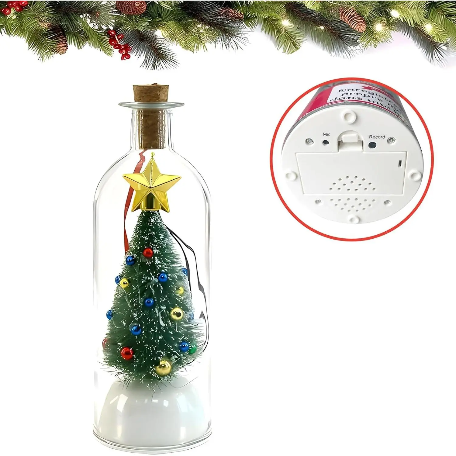Recordable Ornament, Christmas Tree with Message Bottle for Table Centerpieces, Mantel, Living Room, Bedroom, Office, Fun