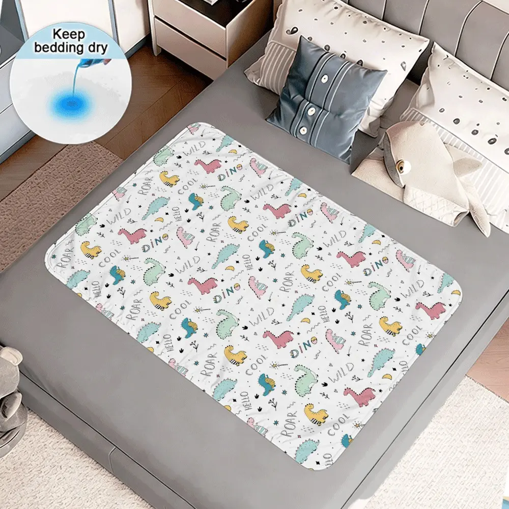 Cute dinosaur colorful cartoon printed pattern care pad absorbent pad, reusable diaper pad, suitable for women, postpartum care, elderly people, pets, ideal for women's hygiene and postpartum recovery, menstrual products