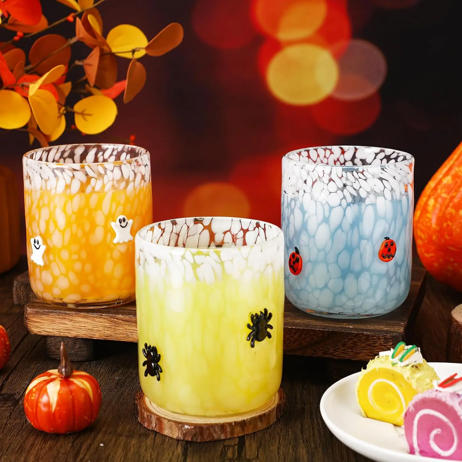 3 count Halloween Drinking Glasses Cups 14 oz  Pumpkin Spider Icon Juice Glass Cups Halloween Stemless  Glasses for Holiday Drinkware  Lovely Gifts Party Decoration