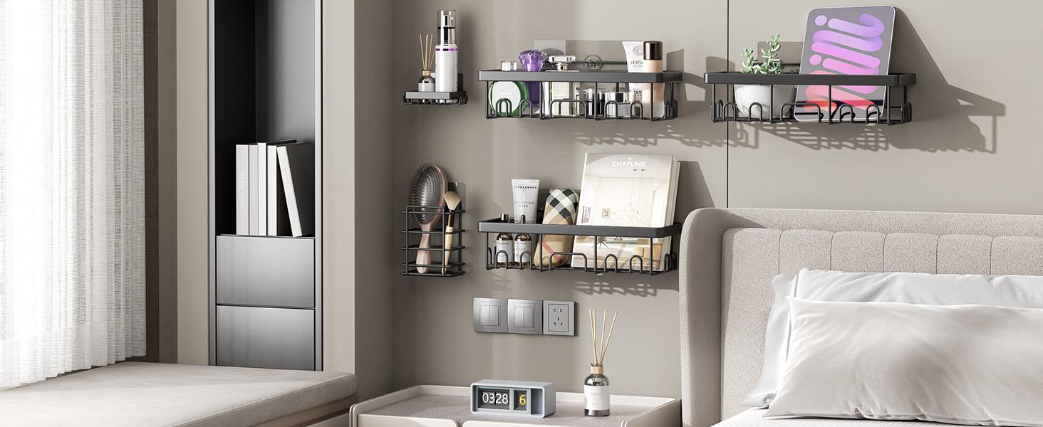 Shower Caddy 6-Pack, Advanced Rustproof Design, No Drilling Adhesive Shelves, Rack with Soap Holder, Large Capacity Bathroom Organizers and Storage, Wall-Mounted Kitchen & Home Decor