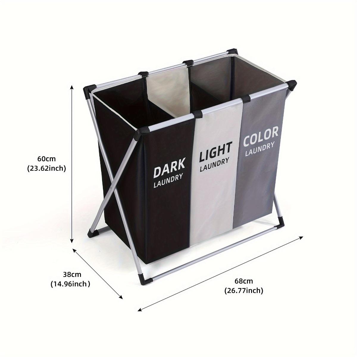 ‌Foldable Triple Compartment Laundry Hamper with Aluminum Frame Space Saving Storage for Closets Utility Rooms Waterproof Oxford Fabric Durable Sorting Basket Sturdy Handle‌ Versatile Portable