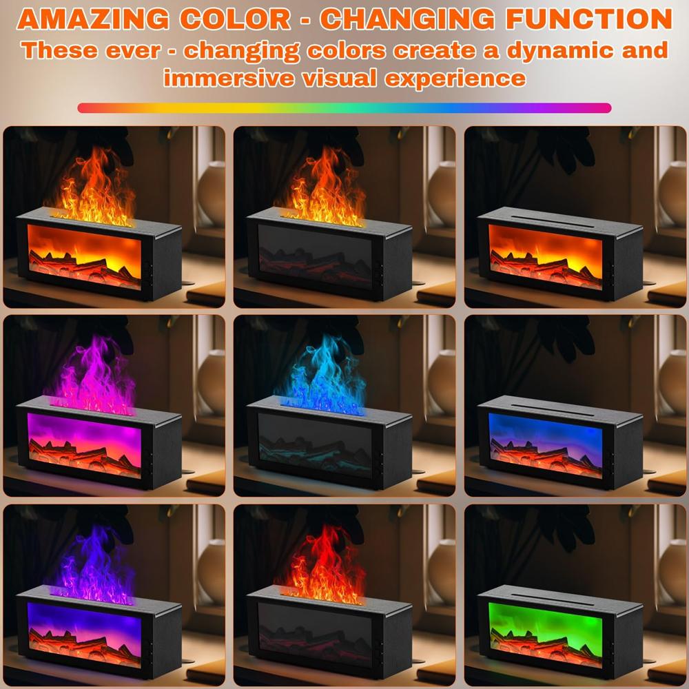 Upgraded 300ml Fireplace Diffuser Essential Oil 7 Colorful Large Flame Fire Humidifier Changing Aroma Diffuser for Aromatherapy Yoga Room Bedroom, Room, Office, Home with Remote Timer and Auto Off