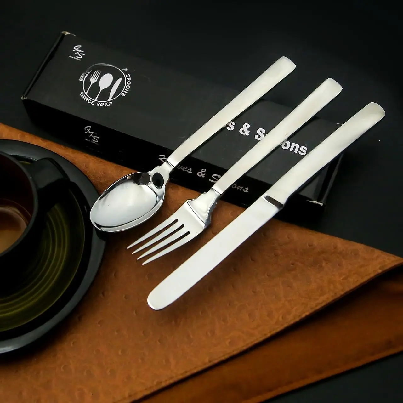 GKS-Silverware Set 3- Forged Flatware Set Cutlery  Stainless Steel Soup Serving Spoon Service for Kitchen  Wedding Party Mirror Polished and Dishwasher Safe