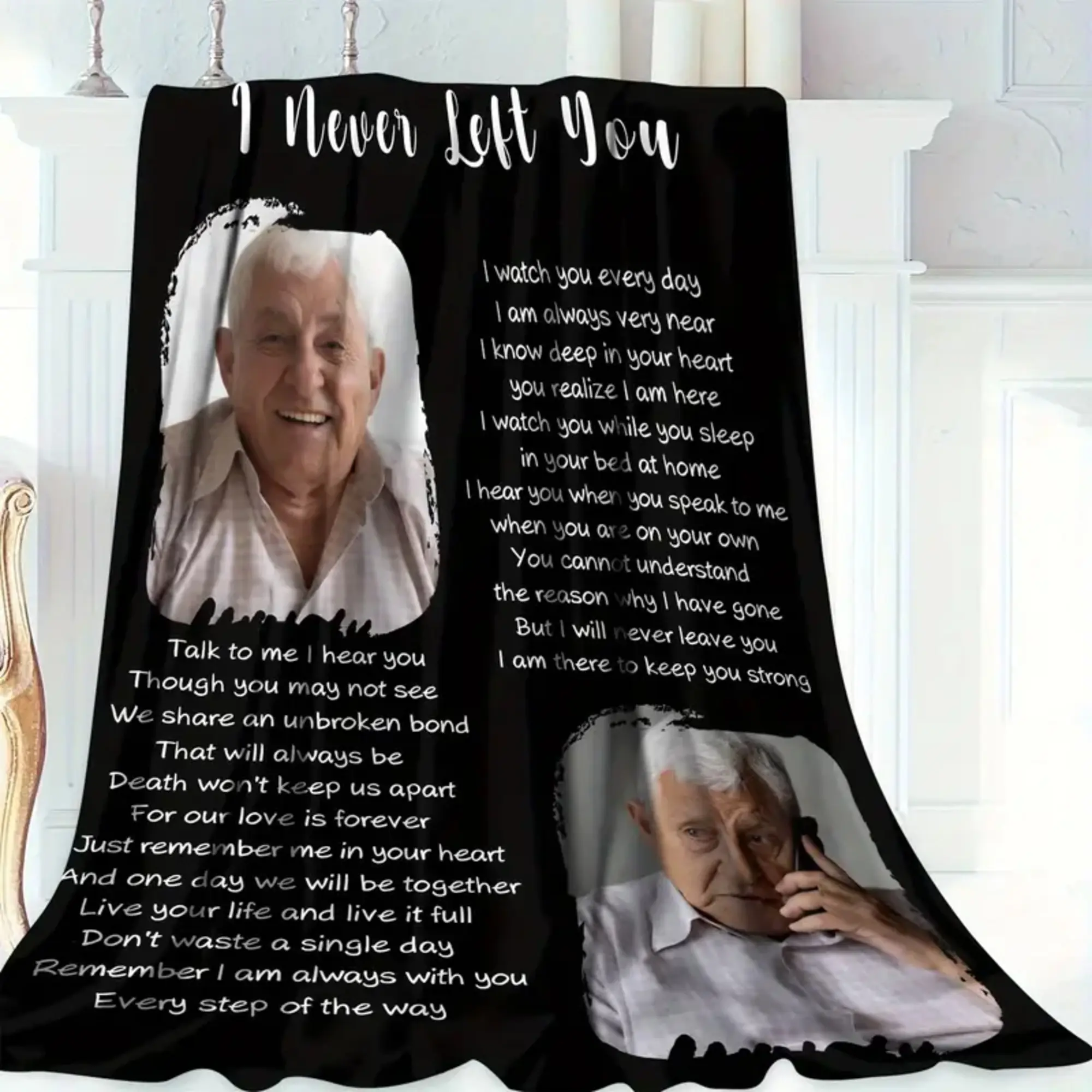 Custom I Never Left You Memorial Blanket - Personalized Flannel Throw with Photo & Heartfelt Message, Soft & Cozy for All Seasons, Ideal Gift for Loss of Loved One, Personalized Blankets, Custom Blankets, Wrinkle Resistant