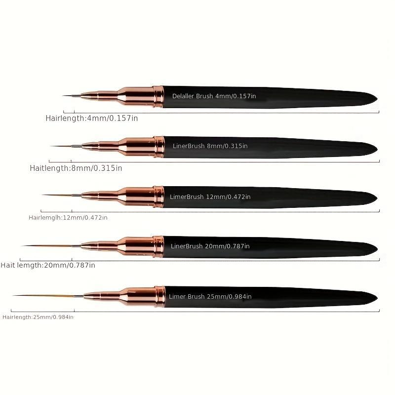 5pcs/set Black Fine Nail Art Brush Set, Including 4/8/12/20/25mm Nail Art Brushes, Professional Manicure Brush Nail Art Design Tools for Women & Girls,  Nail Supplies