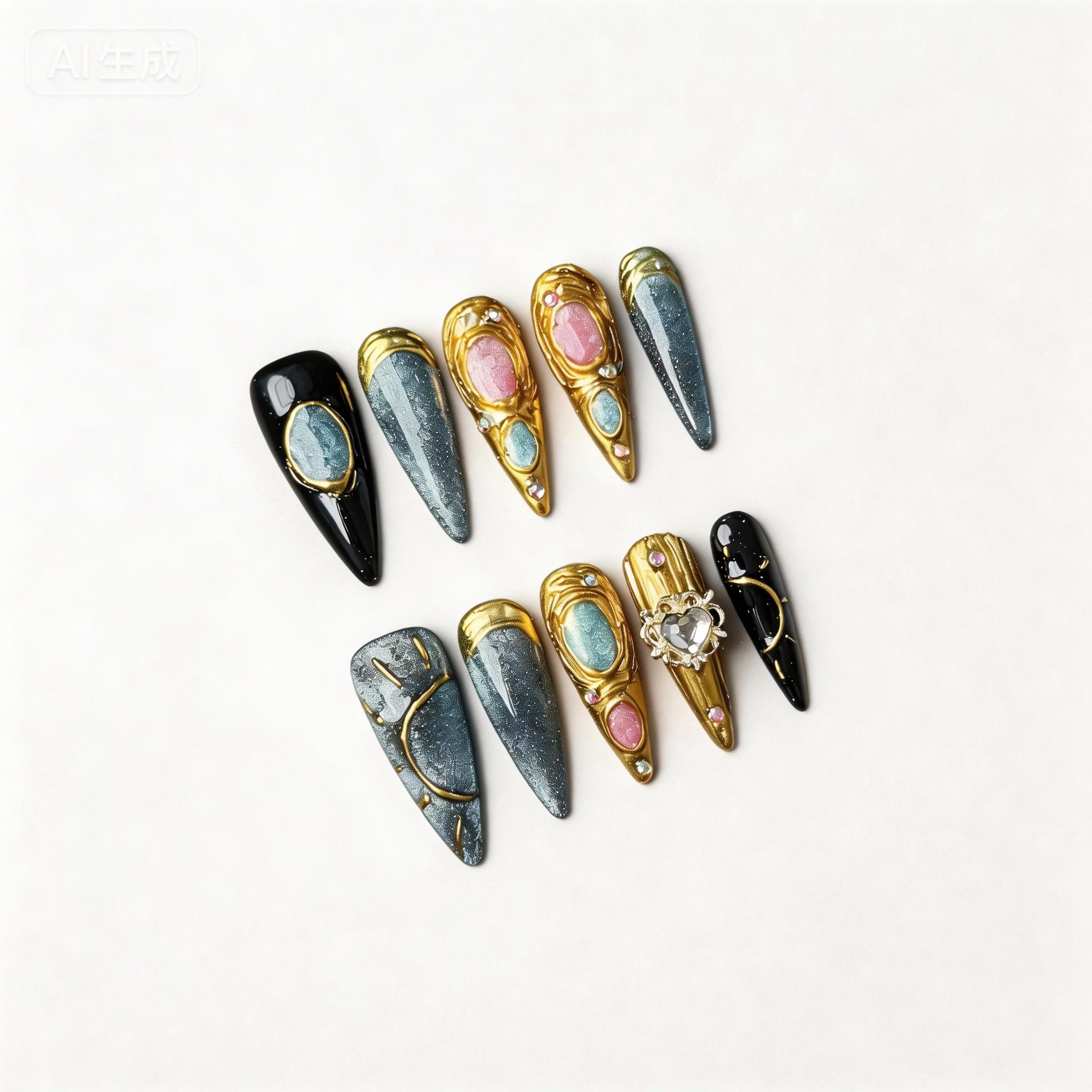 Vintage Cross Press-On Nails, Old Money Aesthetic Handmade Reusable False Nails, Luxury Cross Design Press On Manicure Set Nails for Women, Gothic Cross Nail Art