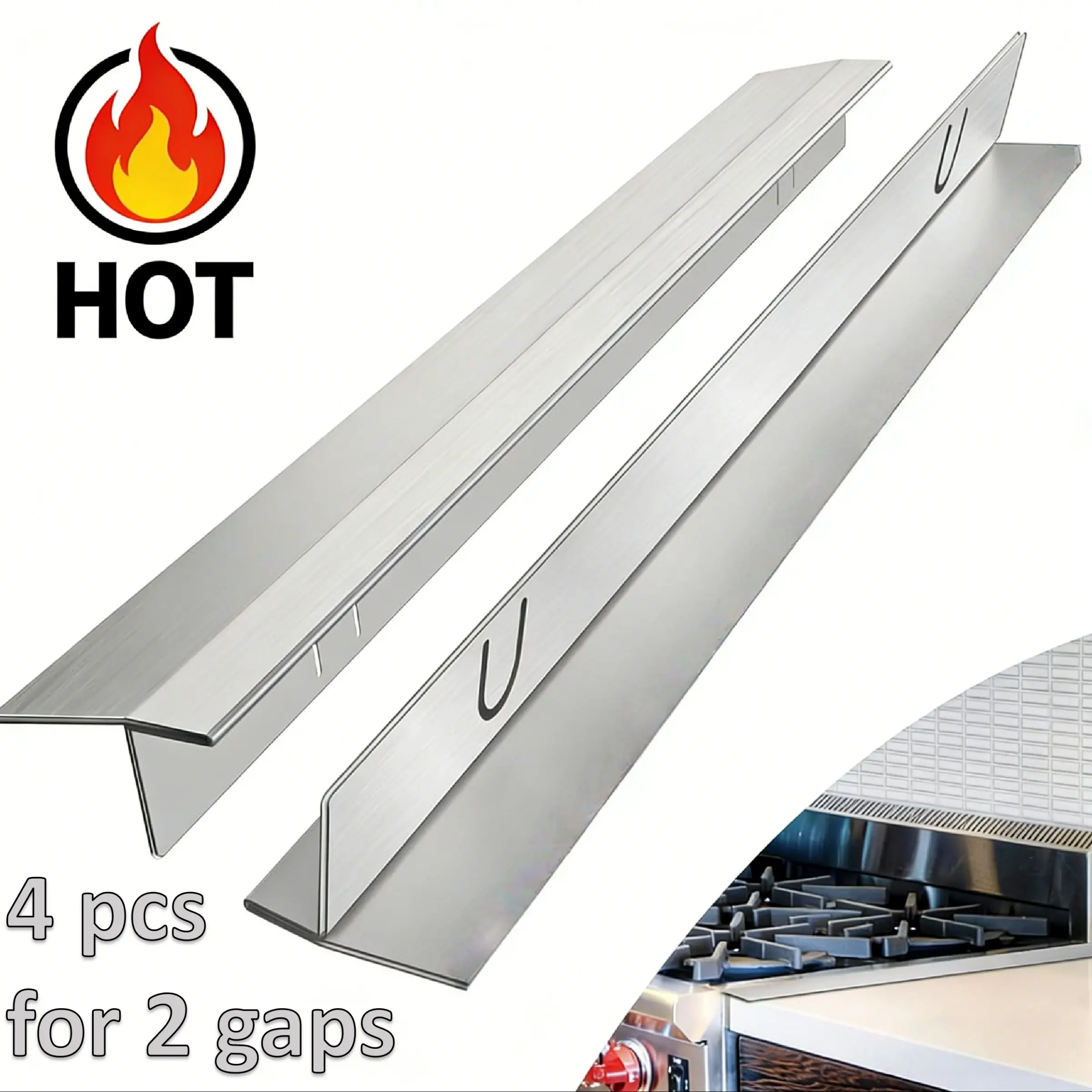 Stainless Steel Kitchen Stove Gap Covers 2 Pack, 13.8–27.6 Inch Adjustable Stove Counter Gap Filler, Heat Resistant Smooth Edge Gap Guard, Easy to Clean, for Flat Countertops, Silver