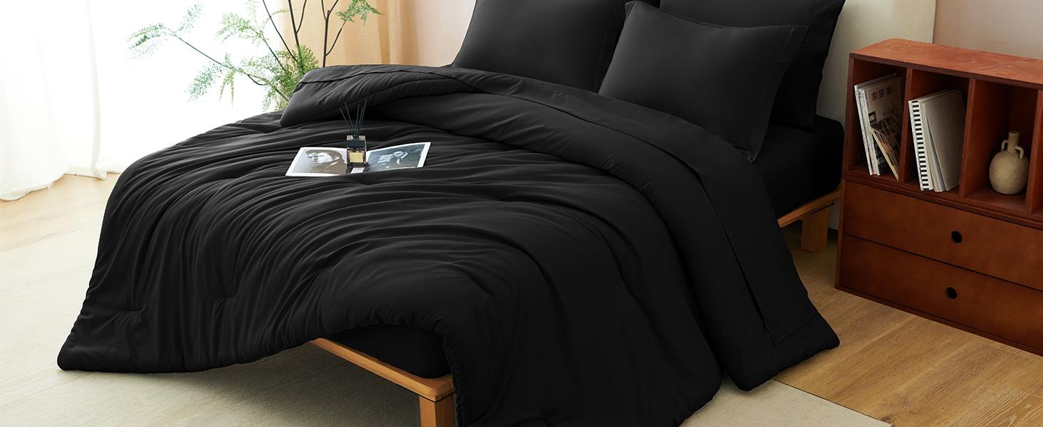 Comforter Black, 7 a Bag Comforter with, Boho 7PC Sets with Comforter,, Flat, Pillow Shams and Pillowcases