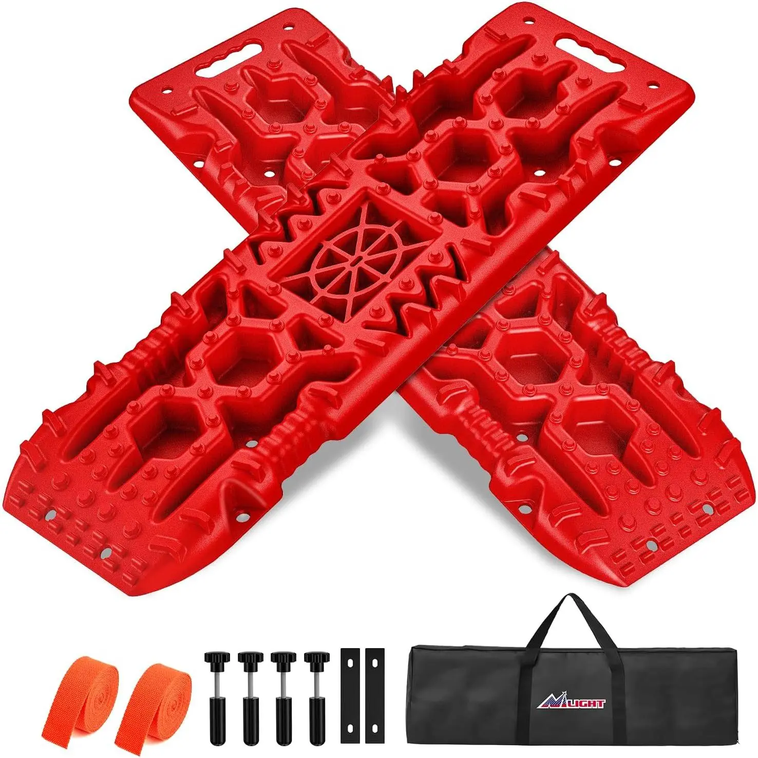 Nilight Off-Road Recovery Traction Boards (Red) - Toothed Grip, Jack Lift Base, Tire Ladder Mats, 2PCS Nylon Lightweight DIY Mount Kit, Carry Bag, 2 Leashes, Corrosion-Resistant 4x4 Trucks Accessory for Mud/Sand
