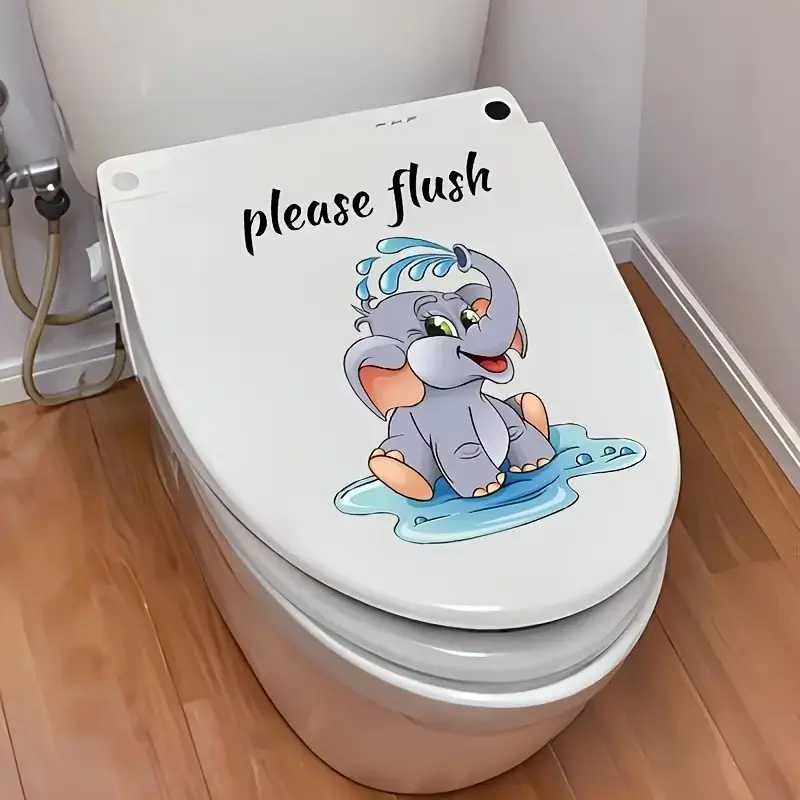 Cute Cartoon Elephant Toilet Sticker, Waterproof Bathroom Decor, Fun Water Play Toilet Lid Sticker for Kids, Adorable Bathroom Accessory
