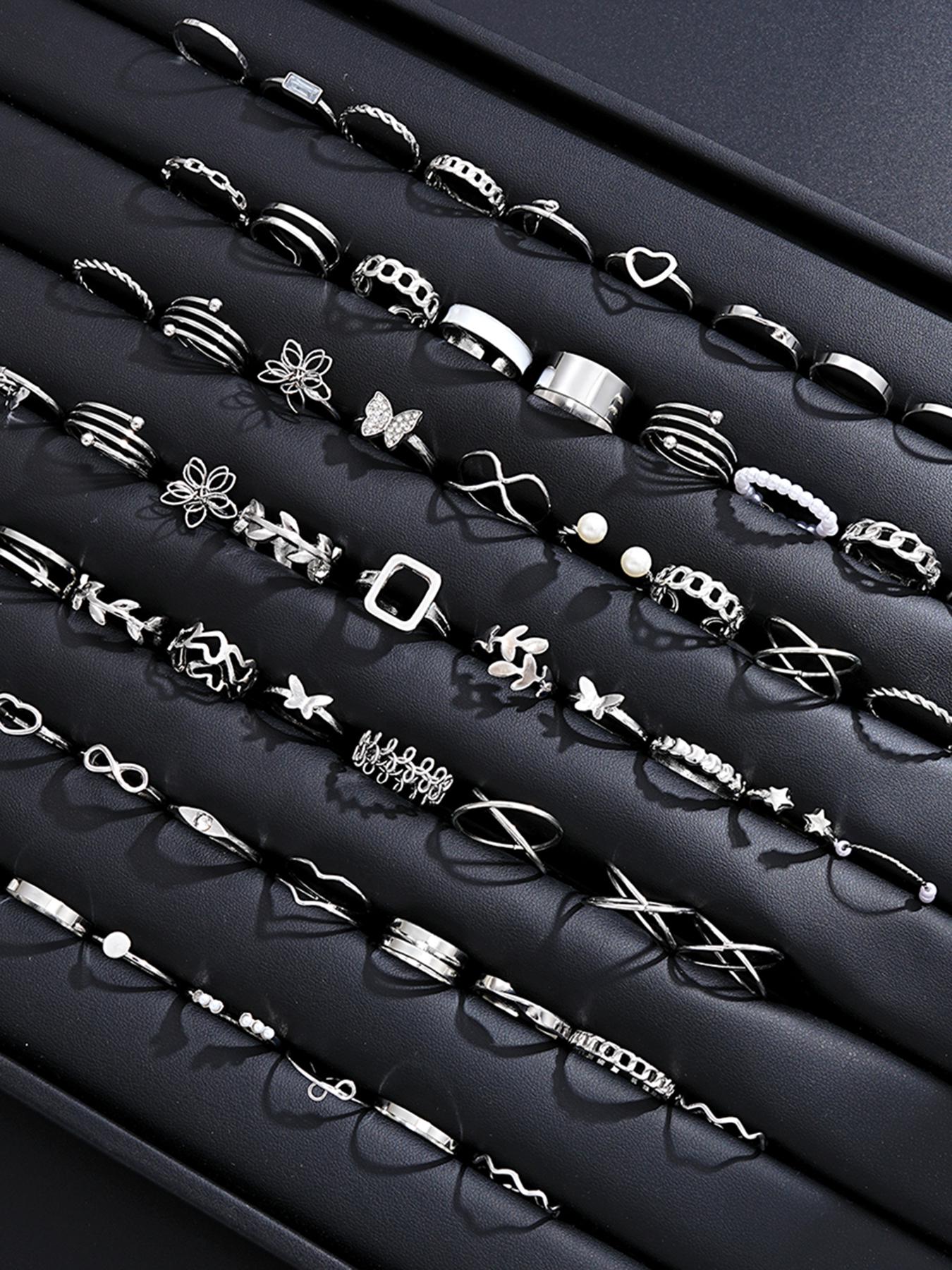 66pcs Women's Elegant Fashion Butterfly Heart Design Rhinestone Decorated Rings, Casual Versatile Hollow out Geometric Design Rings, Fashion Accessories for Women & Girls