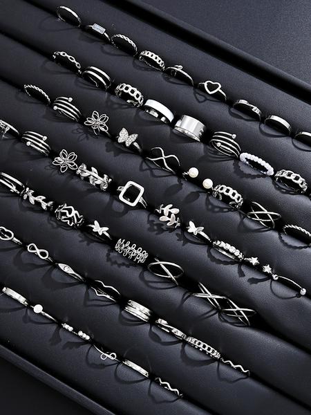 66pcs Women's Elegant Fashion Butterfly Heart Design Rhinestone Decorated Rings, Casual Versatile Hollow out Geometric Design Rings, Fashion Accessories for Women & Girls