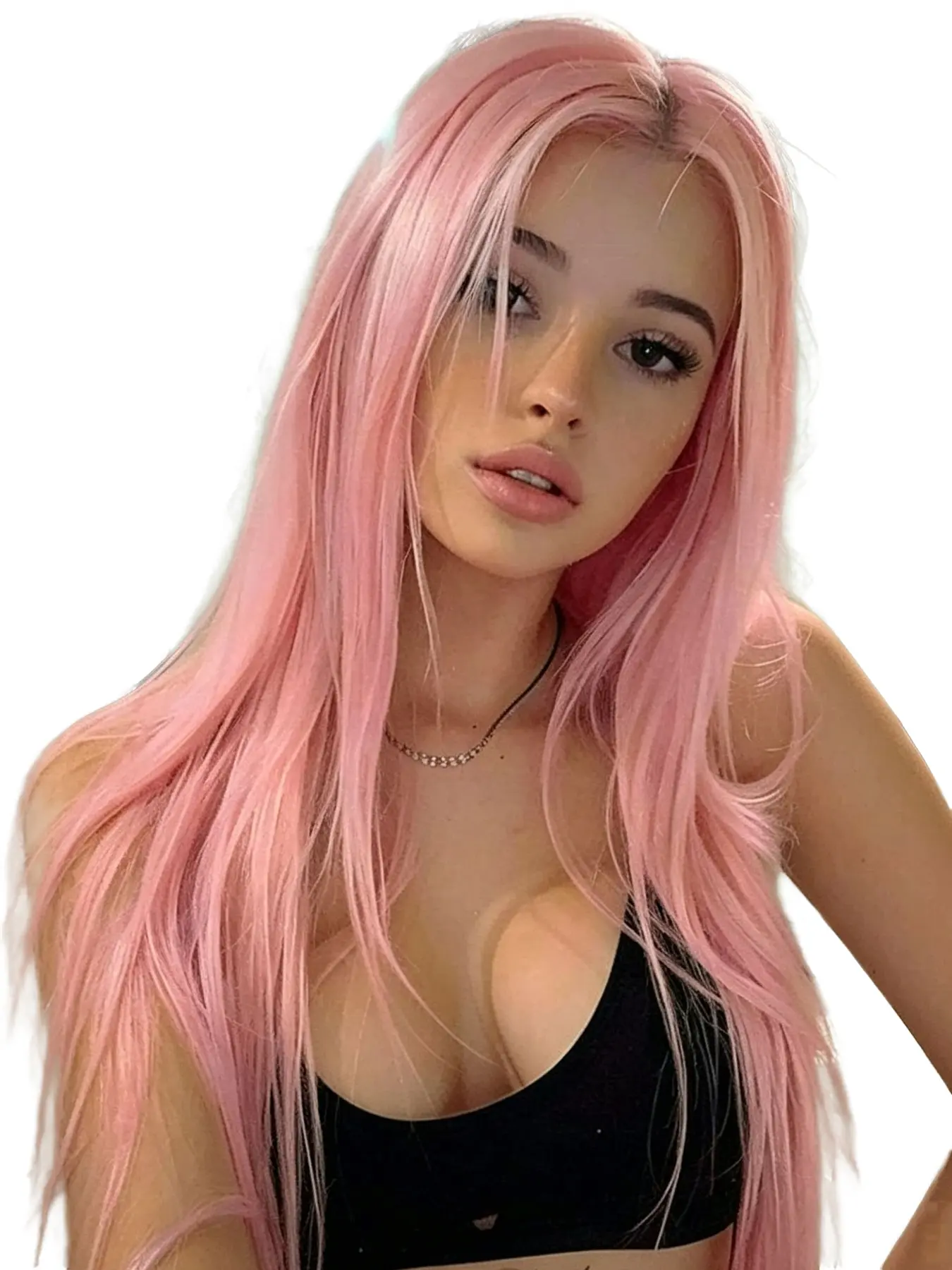 71.12cm Women's Long Straight Pink Wig - Lace Front Heat Resistant Fiber Synthetic Wig, Middle Part, High Density 150%, Perfect for Cosplay, Valentine, Carnival, Parties & Daily Wear