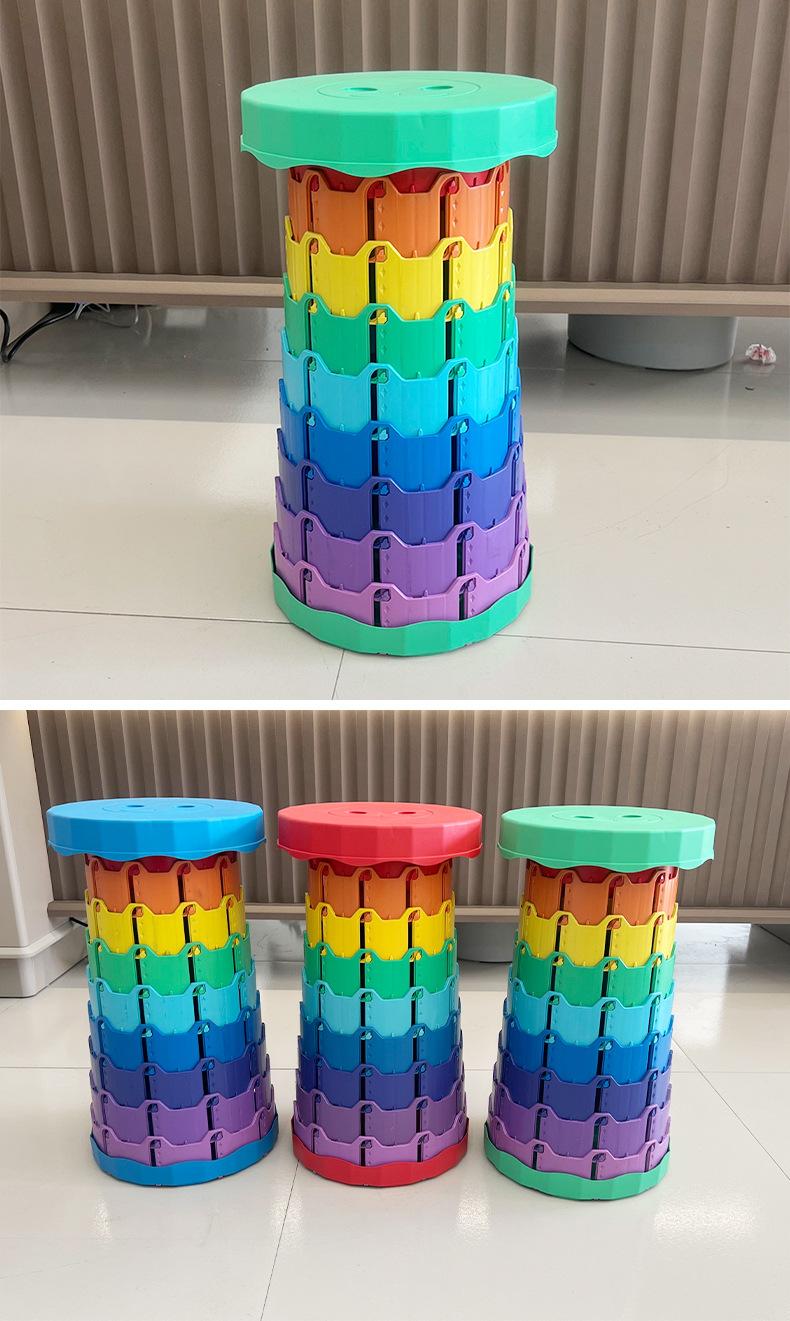 Cross-Border Wholesale Rainbow Telescopic Stool Outdoor Portable Plastic Folding Stool Adjustable Train Queuing Fishing Stool