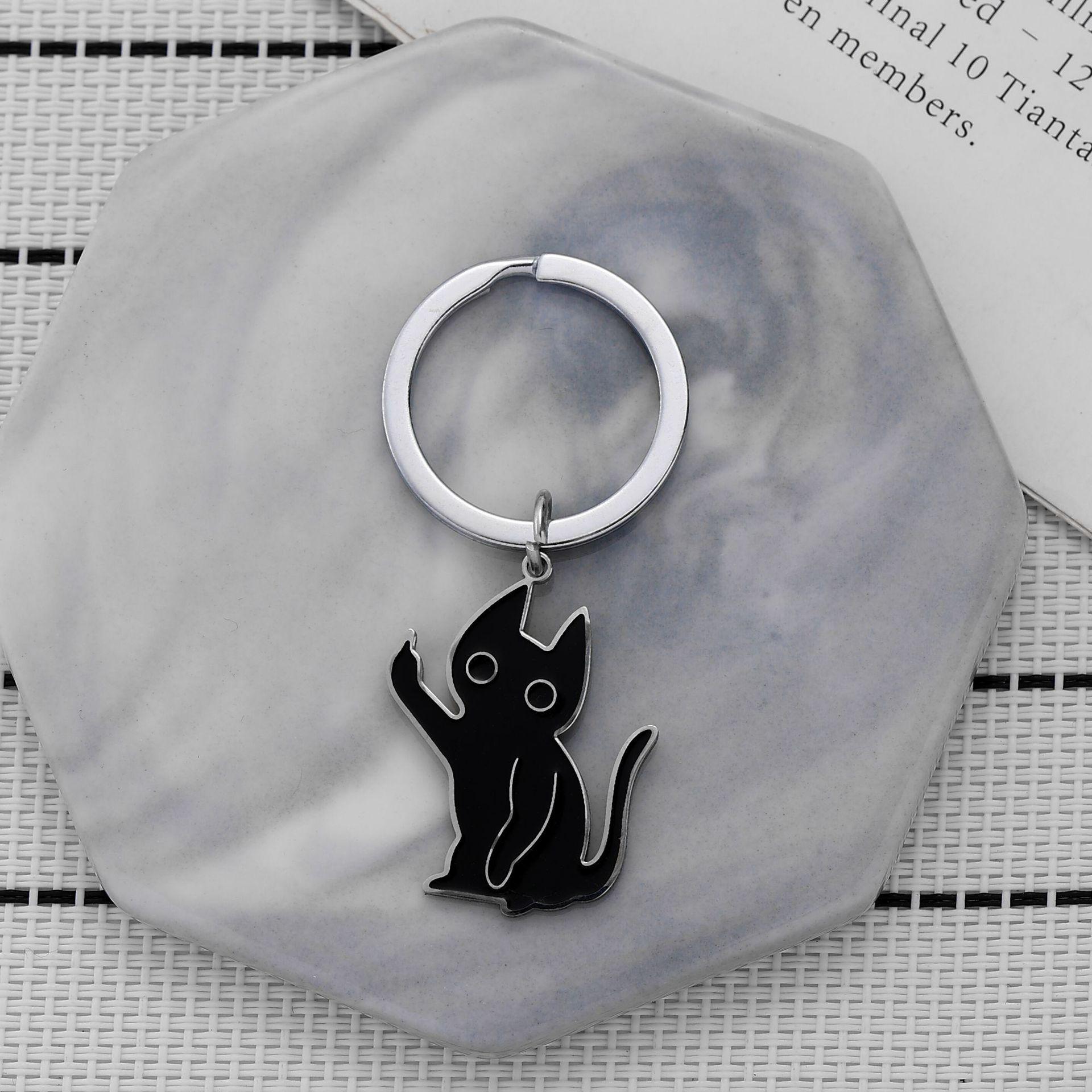 Funny Middle Finger Black Cat Keychain, Cute Sassy Cartoon Cat Stainless Steel Charm, Edgy Cat Lover Bag Accessory for Pet Owners Funny Middle Finger Black Cat Keychain, Cute Sassy Cartoon Cat Stainless Steel Charm, Edgy Cat Lover Bag Accessory for Pet Owners