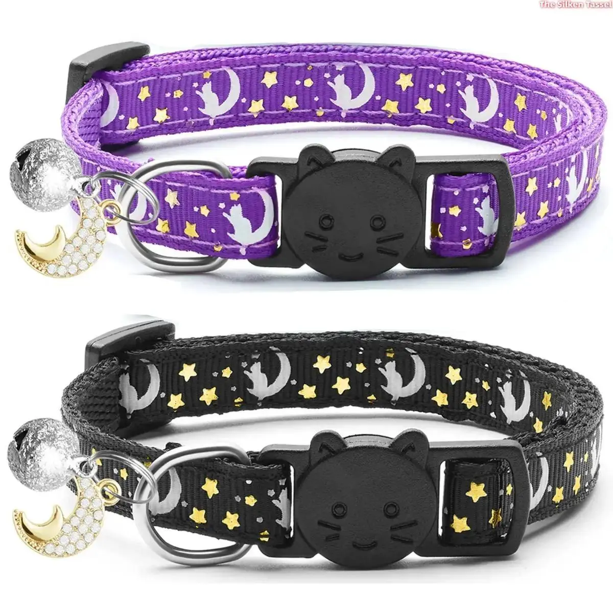4 PCS Breakaway Cat Collars With Glowing Moon Pendant, Adjustable Kitten Collar For Small Cats Kittens, Pet Daily Accessories Suitable For Boy & Girl Cats (No Leash & Harness Included) tiktokshopbacktoschool