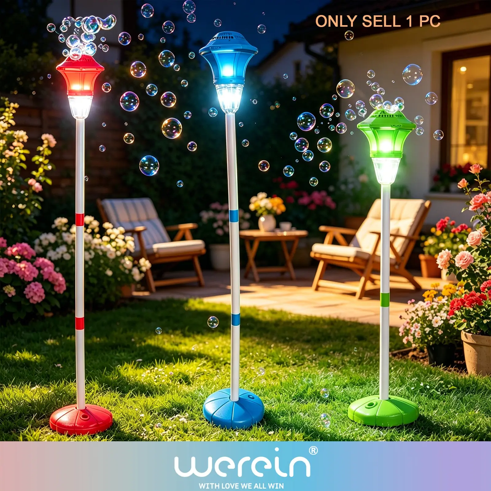 Height Adjustable Automatic Toddler Bubble Machine with LED Light and Music, Kids Standing Outdoor Adjustable Bubble Maker Bubble Blower Toy, Requires 3 AA Batteries and Bubble Solution (Not Included), Summer Backyard Party Wedding Toy
