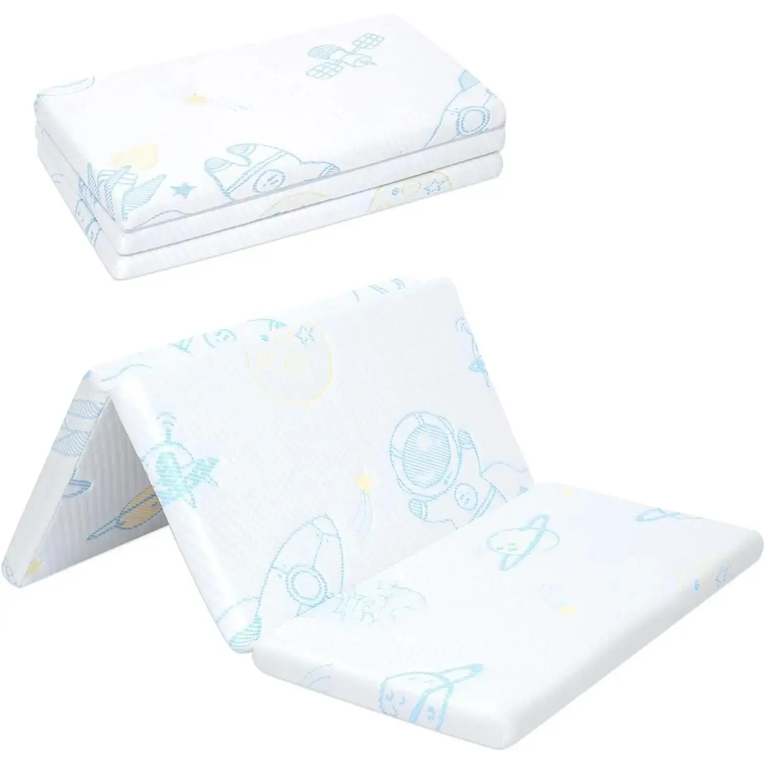 Pack and Play Mattress Pad, Trifold Portable Crib Pack N Play Mattresses, 38" x 26" x 1.5" Jacquard Playpen Mattress for Travel Soft Breathable Play Yard Mattress with Washable Cover