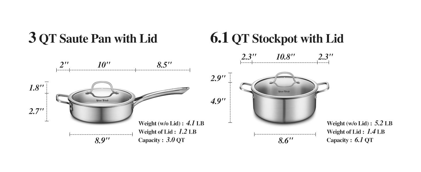 Stainless Steel Cookware Set,Tir-Ply Pots and Pans Set,10 Pcs Stainless Steel Induction Kitchen Cookware Sets,PFOA Free, Frying Pans,Saucepans,Saute Pan & Stock Tagine Pot,Compatible with All Cooktops