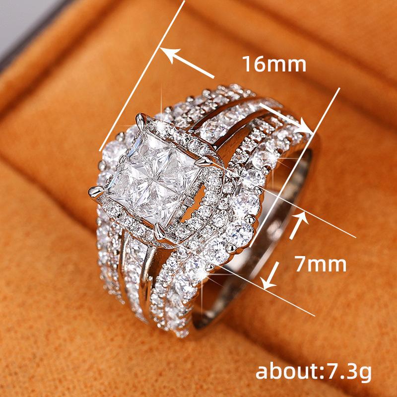 Square-shaped crown ring with zircon stones Synthetic Moissanite Anniversary