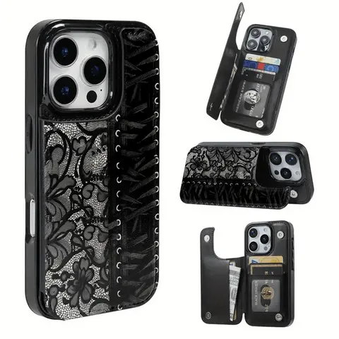 Black Lace & Ribbon Textured 2D Image Protective Cellphone Case - Casing for iPhone 17 Pro Max/Air, 16-11 Series & Samsung S22-25 Series Smartphones, Device Protection, Texture Variants, Ideal Gift