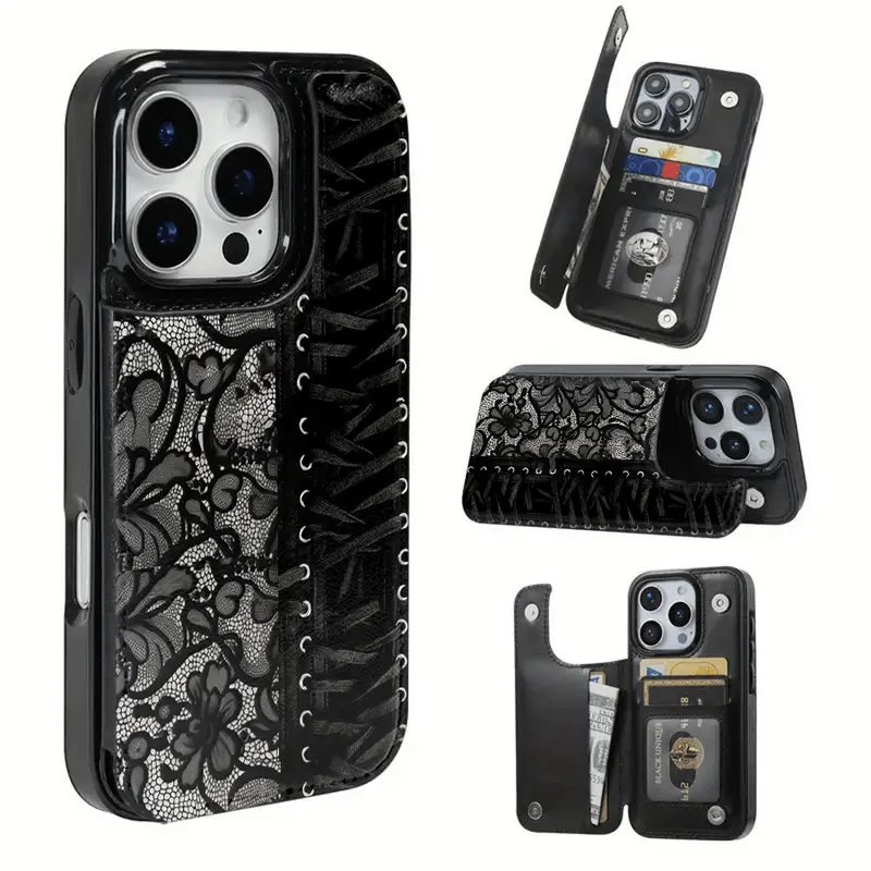 Black Lace & Ribbon Textured 2D Image Protective Cellphone Case - Casing for iPhone 17 Pro Max/Air, 16-11 Series & Samsung S22-25 Series Smartphones, Device Protection, Texture Variants, Ideal Gift